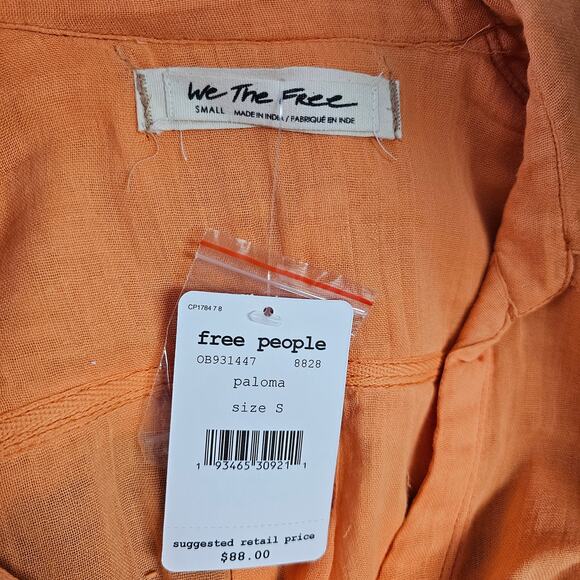 Free People Womens Orange Full of Light Top Sz Small Boho Oversized Flowy Cotton - Picture 5 of 8